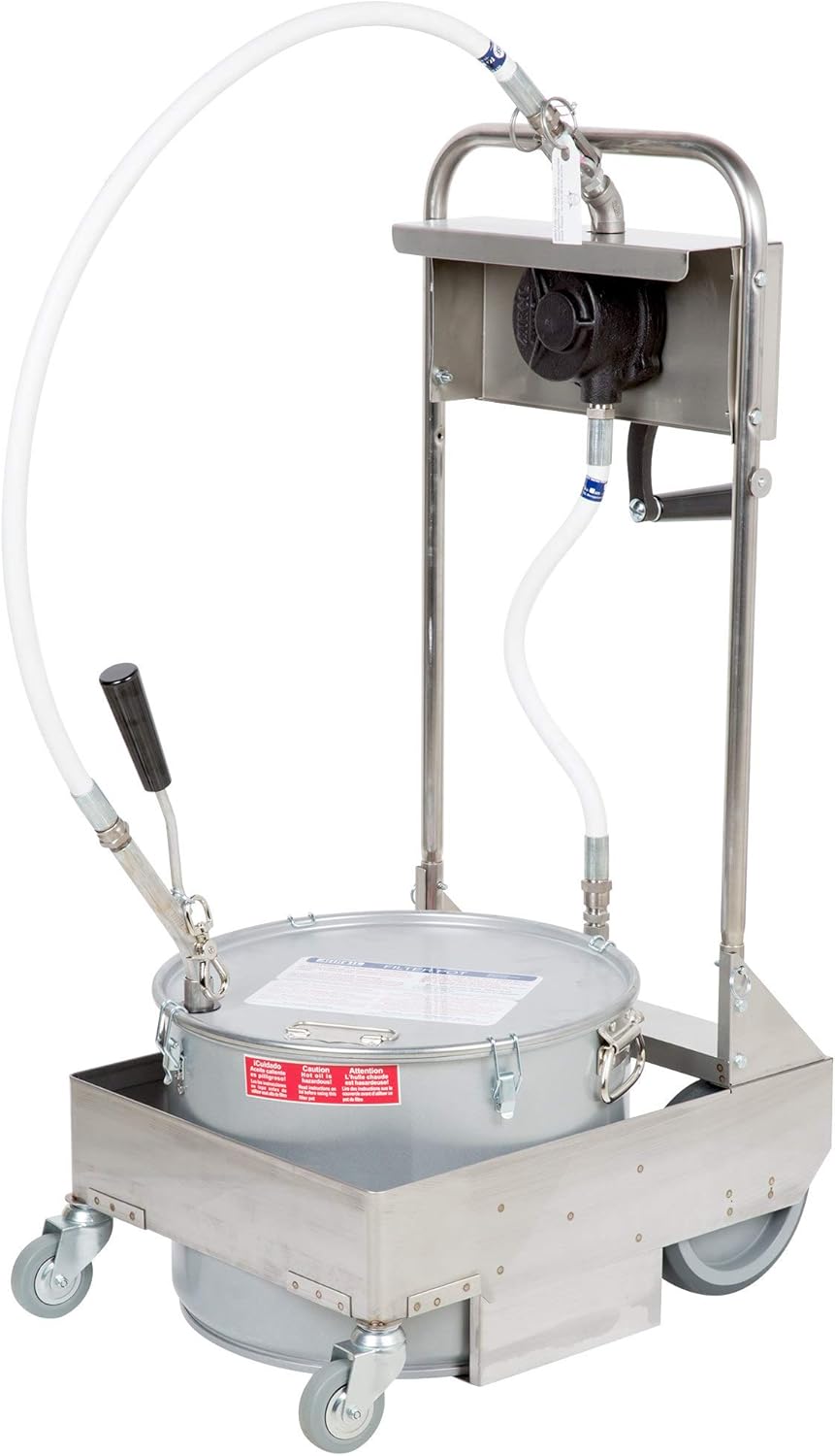 MirOil 55HD Fyer Oil Filter Machine w/Discard Trolley & Hand Operated Pump, Filtration System for Deep Fryer for Kitchen, Food Service & Food Trucks, Portable Oil Filter Machine for 55lb Fryer Grease