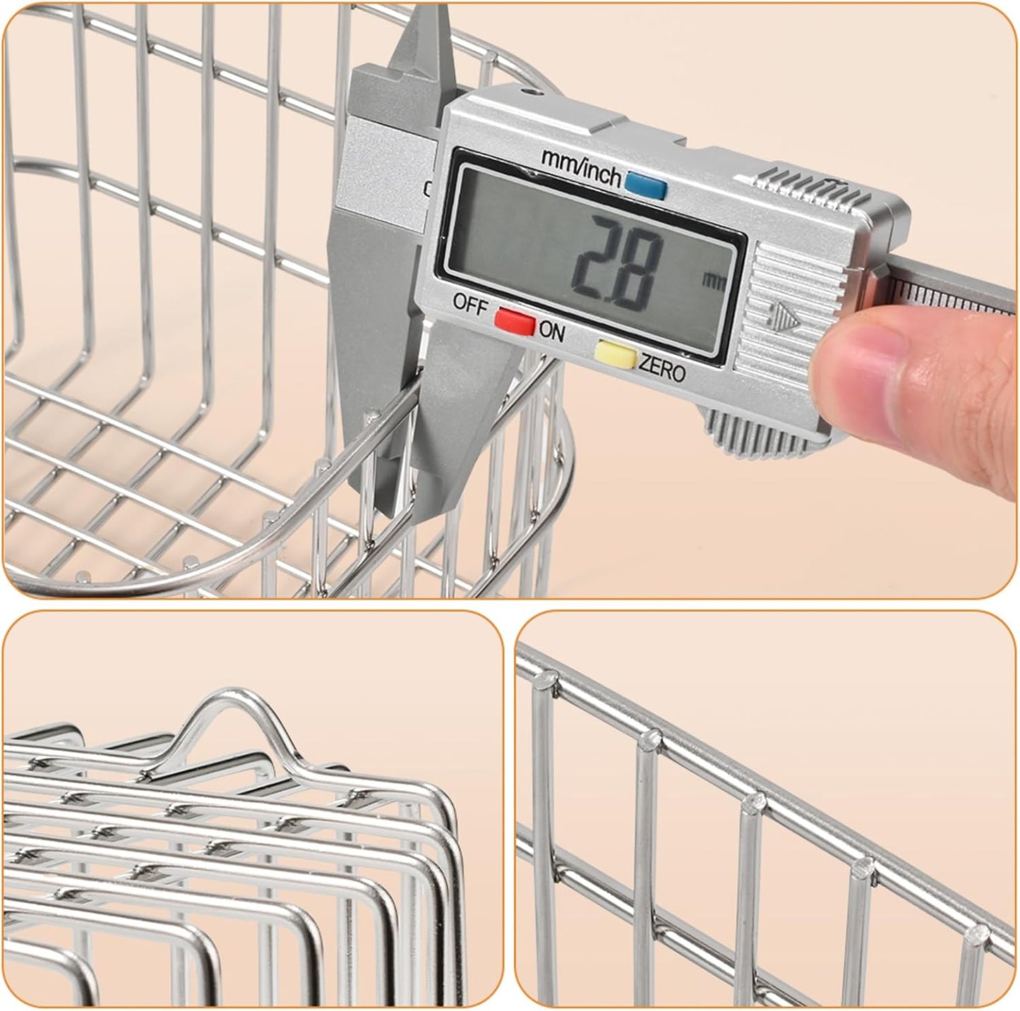 304 Stainless Steel Wire Mesh Fruit Basket Colander, 1.4L Countertop Storage Organizer for Fruits, Vegetables, Snacks.d 5.2x 3.94 in (Ø13cm,Circle)