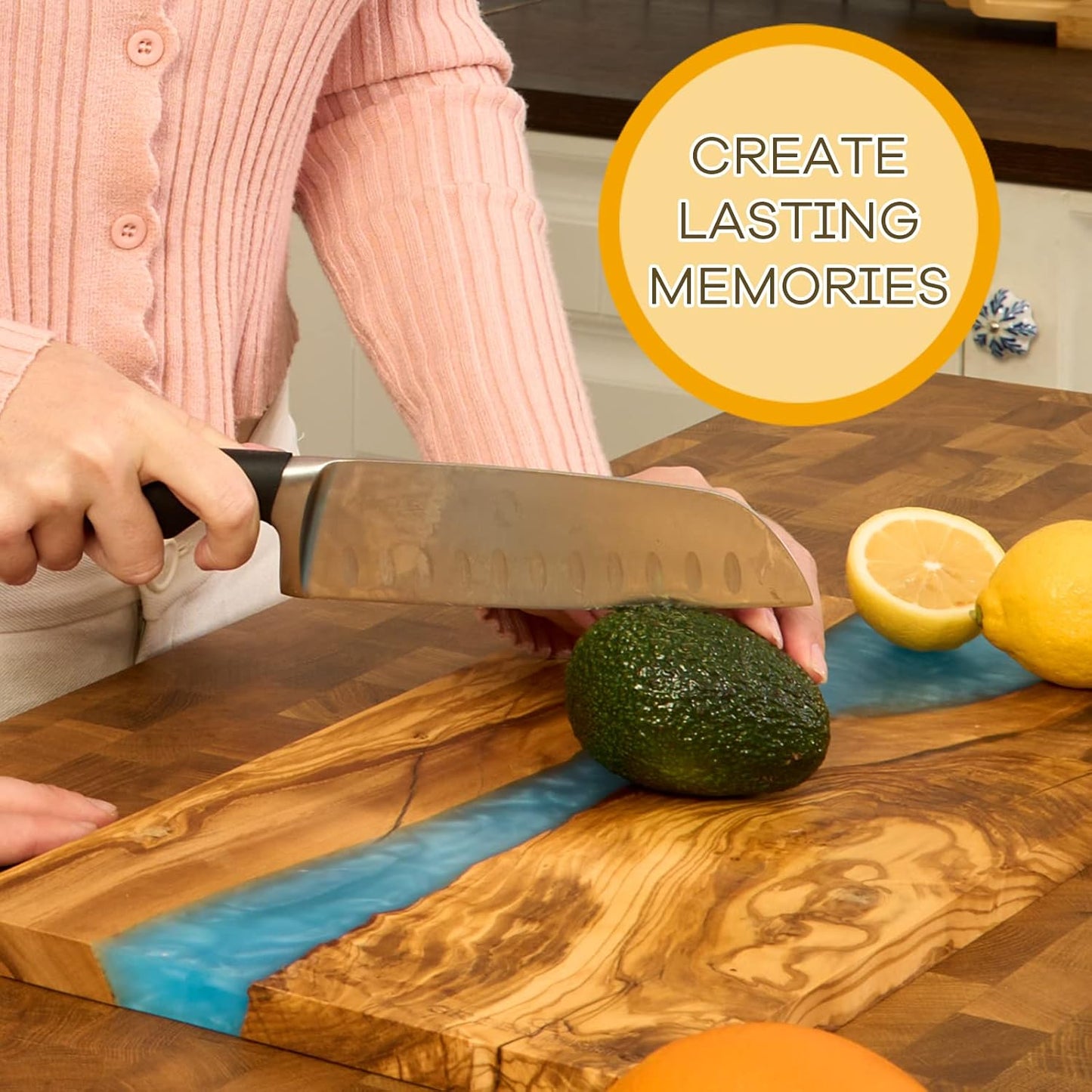 Italian Olive Wood luxury Cheese board with Resin, Charcuterie board, Chopping and Cutting Board for Meat Vegetable & Fruit, Wooden Epoxy Serving Board (Blue)