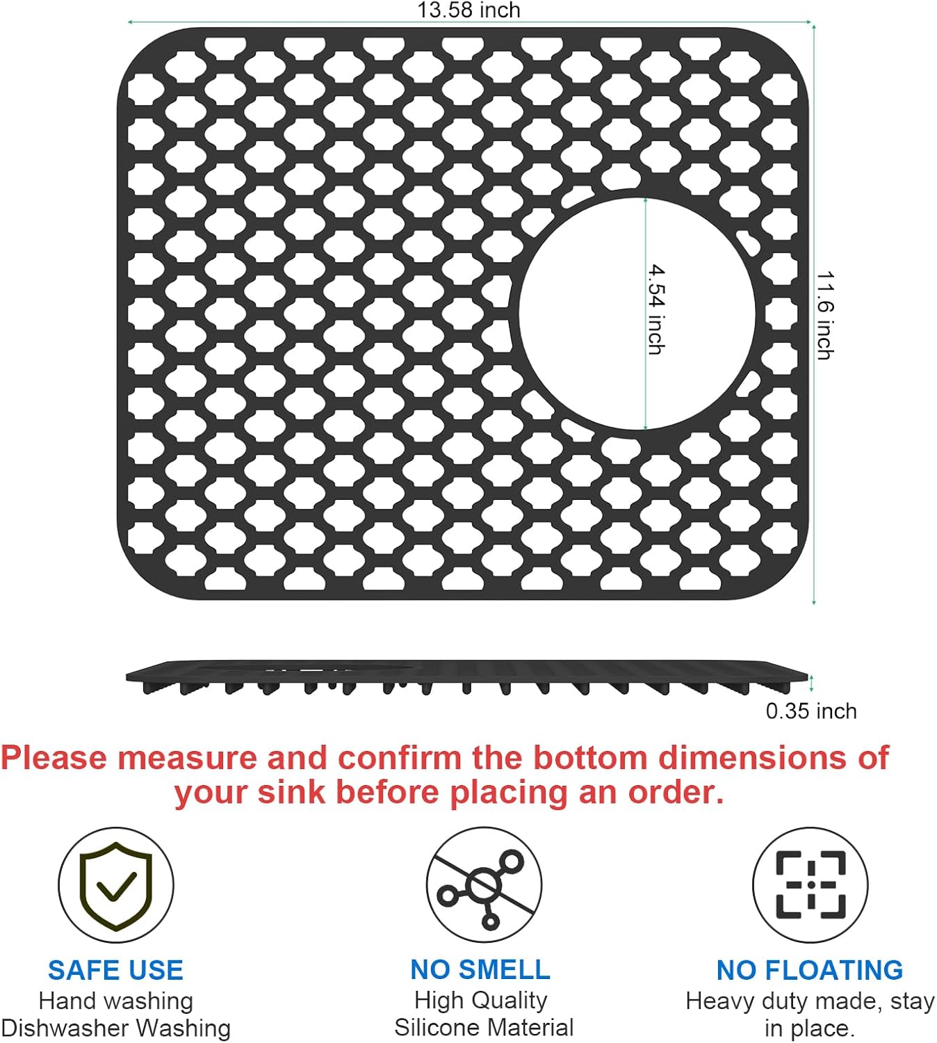 TOOVEM Kitchen Sink Mats, 2PCS Non-Slip Heat Resistant Silicone Sink Protector Mat, Folding Farmhouse Rear Drain Sink Mats, Side Drain, Black