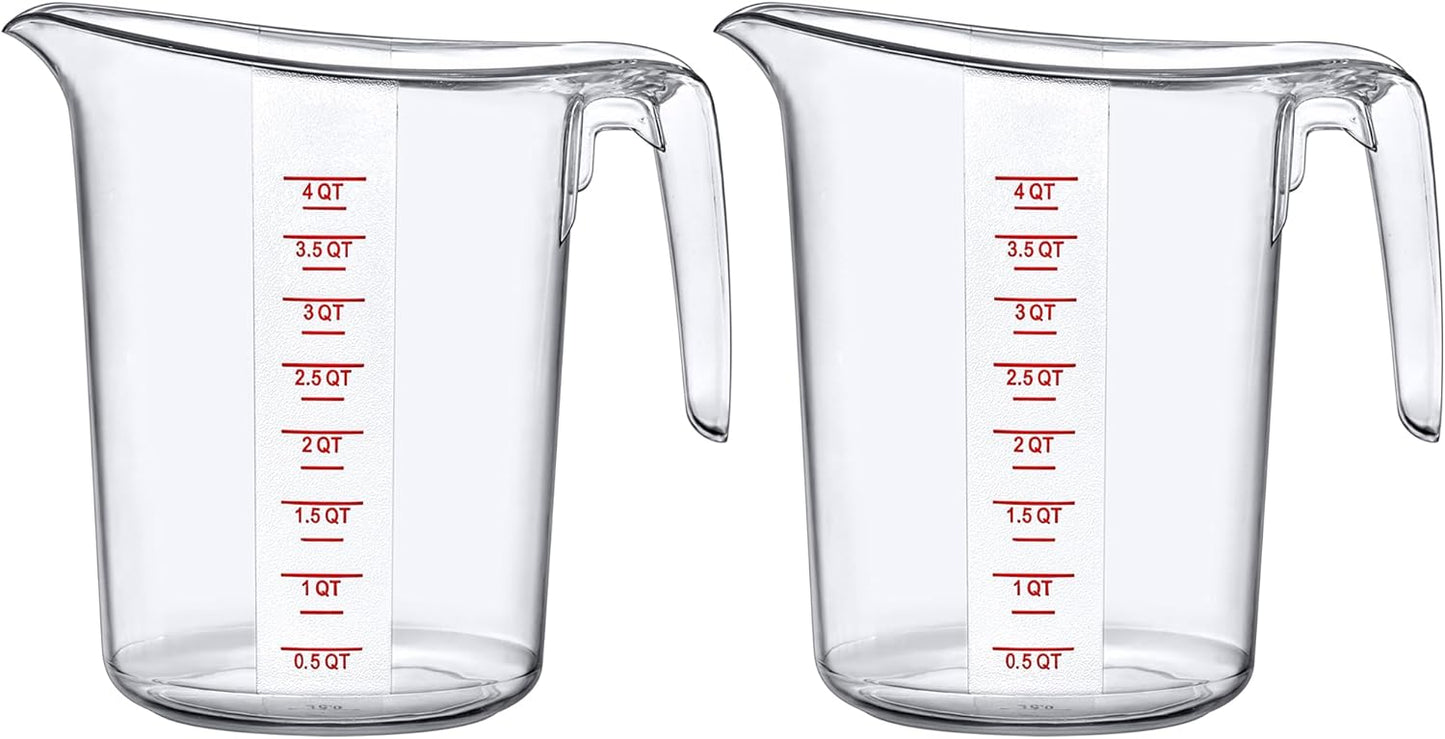 Amazing Abby - Melissa - 128-Ounce Plastic Measuring Pitcher (2-Pack), 16-Cup (4-Quart) Food-Grade Measuring Jug, Unbreakable, Stackable, Dishwasher-Safe, Great for Oil, Vinegar, Flour, and More