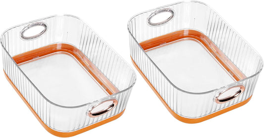 VECELO Refrigerator Organizers - Durable PET Storage Bins, Space Saving, Clear View, Contain Spill, Organizer for Kitchen, Laundry, Closet - Set of 2