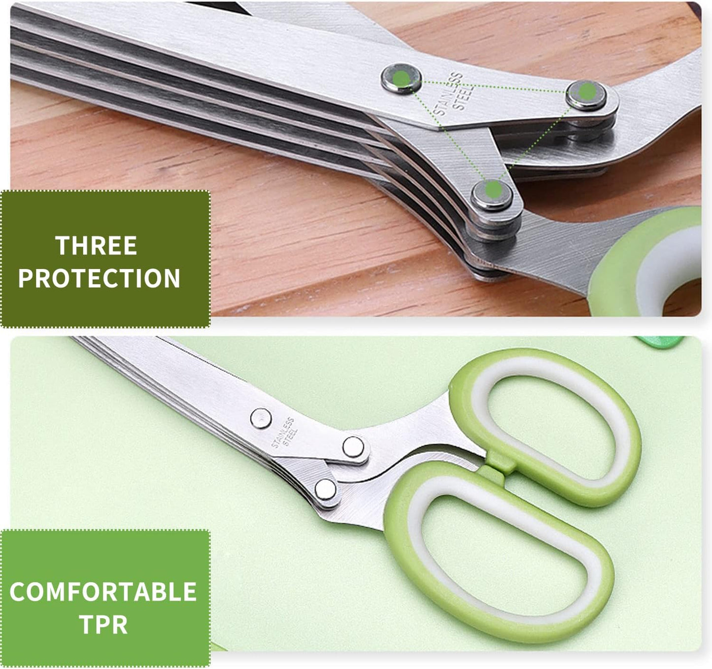 Herb Scissors Set,Multipurpose 5 Blade Kitchen Herb Cutter with Safety Cover and Cleaning Comb for Cutting Shredded Lettuce, Cilantro Fresh, Green Onion Fresh and etc.