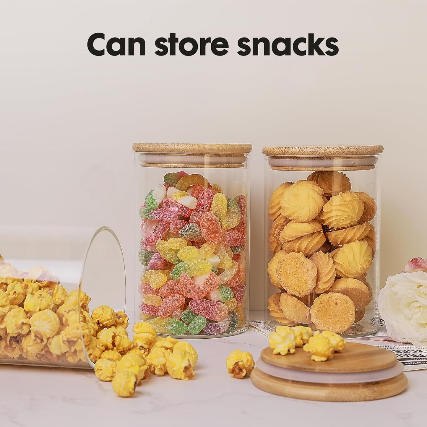 YUNCANG Glass Food Storage Jars 37oz [Set of 6],Clear Glass Food Storage Containers with Airtight Bamboo Lid Stackable Kitchen Canisters for Candy,Cookie,Rice,Sugar,Flour,Pasta