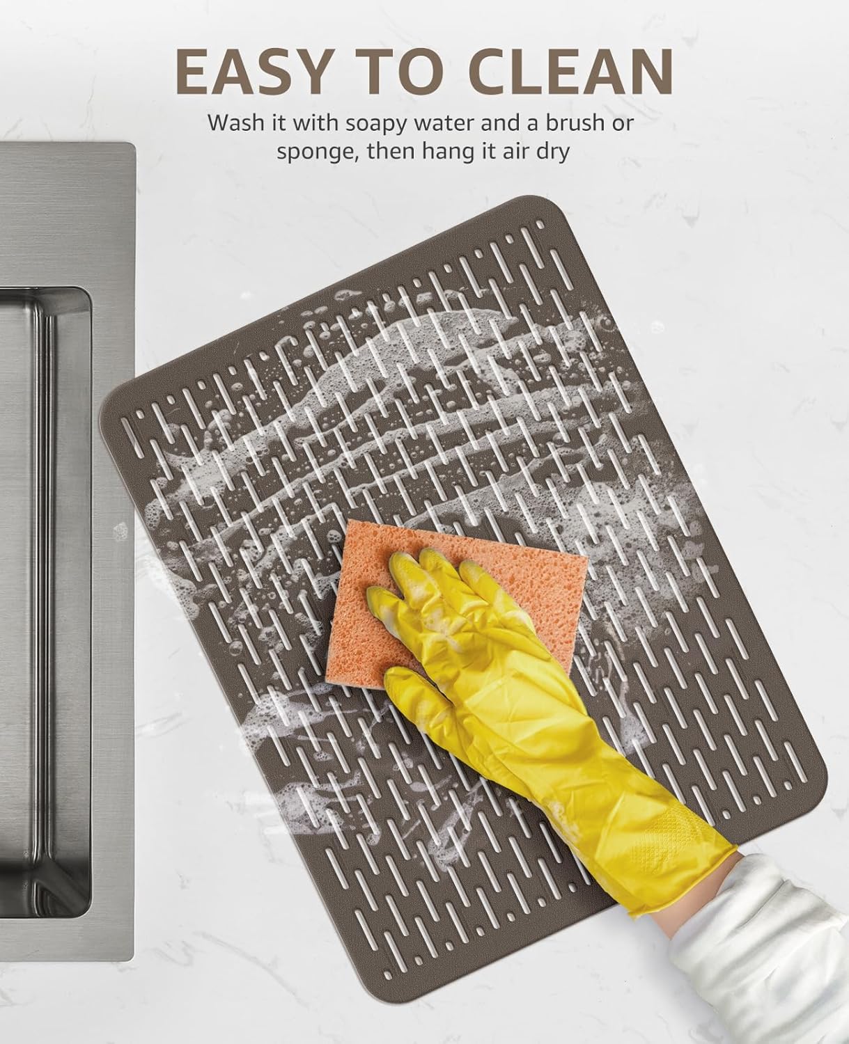 Bligli Mesh Sink Mat, 15.7 x 11.8inch Sink Prtector Mats for Kitchen Sinks, PVC Eco-Friendly Sink Protectors for Bottom of Sink, Fast Draining, Easy Cleaning, Clear Gray