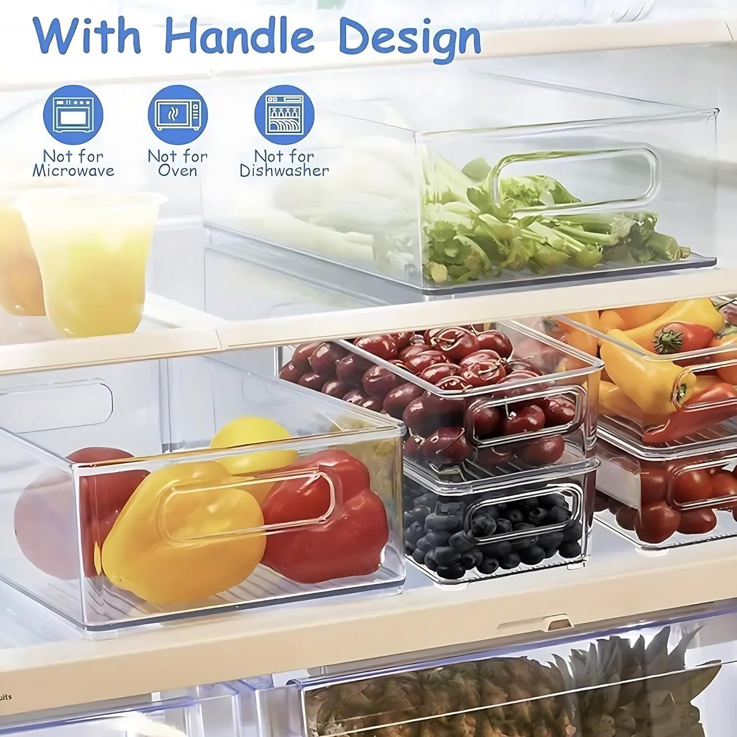 12 Pack Refrigerator Organizer Bins, 3 Sizes Stackable Clear Pantry Storage with Handles and 30 PCS Plastic Bags for Fridge, Freezer, Shelves, Drawer, Snack Organizer for Home & Kitchen