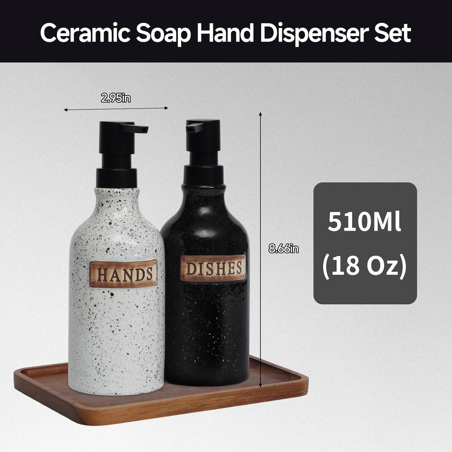 Hand and Dish Dispenser for Kitchen Sink, Ceramic Soap Dispenser Bathroom Countertop, 18 OZ Vintage Handwash Liquid Pump Dispenser for Bathroom Farmhouse Vintage Kitchen Decor