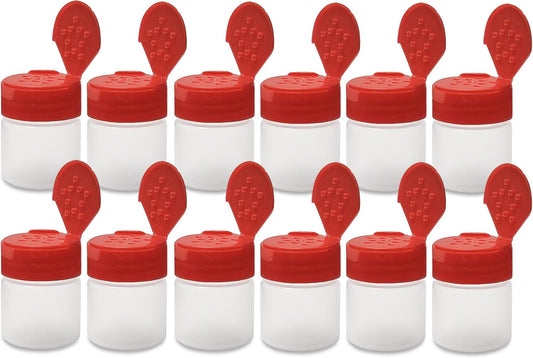 ljdeals 1 oz Plastic Spice Jars with Red Flip & Sift Caps – 12 Pack Empty Spice Bottles for Herbs, Seasonings, Powders, Camping, Travel, Kitchen, Restaurant Use – BPA-Free, Recyclable, Made in USA