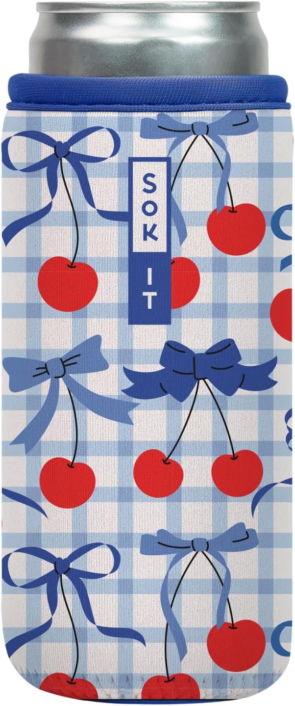 Sok It CanSok Sleeve for Beer & Soda Insulated Neoprene Cover (Cherry Picked, 12oz Slim Can Sleeve)