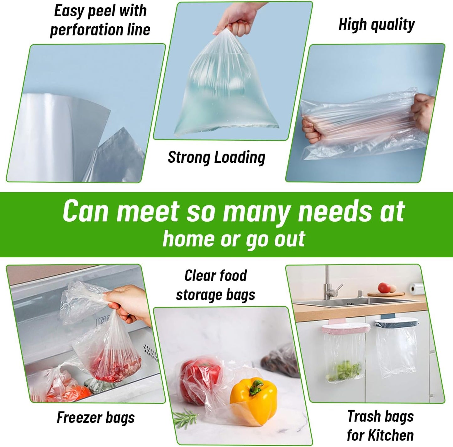 [4 Rolls] 12" X 20" Plastic Produce Bags on a Roll, Bread and Grocery Clear Bag, 350 Bags Per Roll