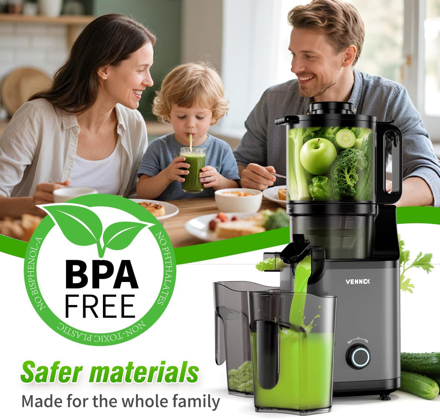 Cold Press Juicer, 5.7" Extra Large Feed Chute, Juice Extractor Machine with Dual Auger, Slow Masticating Juicer for Whole Vegetables and Fruits, High Juice Yield, Easy to Clean, BPA Free