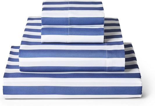 Mellanni Full Sheets Set - 4 PC Iconic Collection Bedding - Hotel Luxury, Extra Soft, Cooling Bed Sheets - Wrinkle, Fade, Stain Resistant (Full, Oxford Stripe Blue Nova)