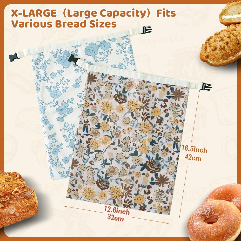 Bread Bags for Homemade bread,2 Pack Sourdough Bread Bags,Beeswax Bread Bags for Bourdough,Reusable Bread Storage