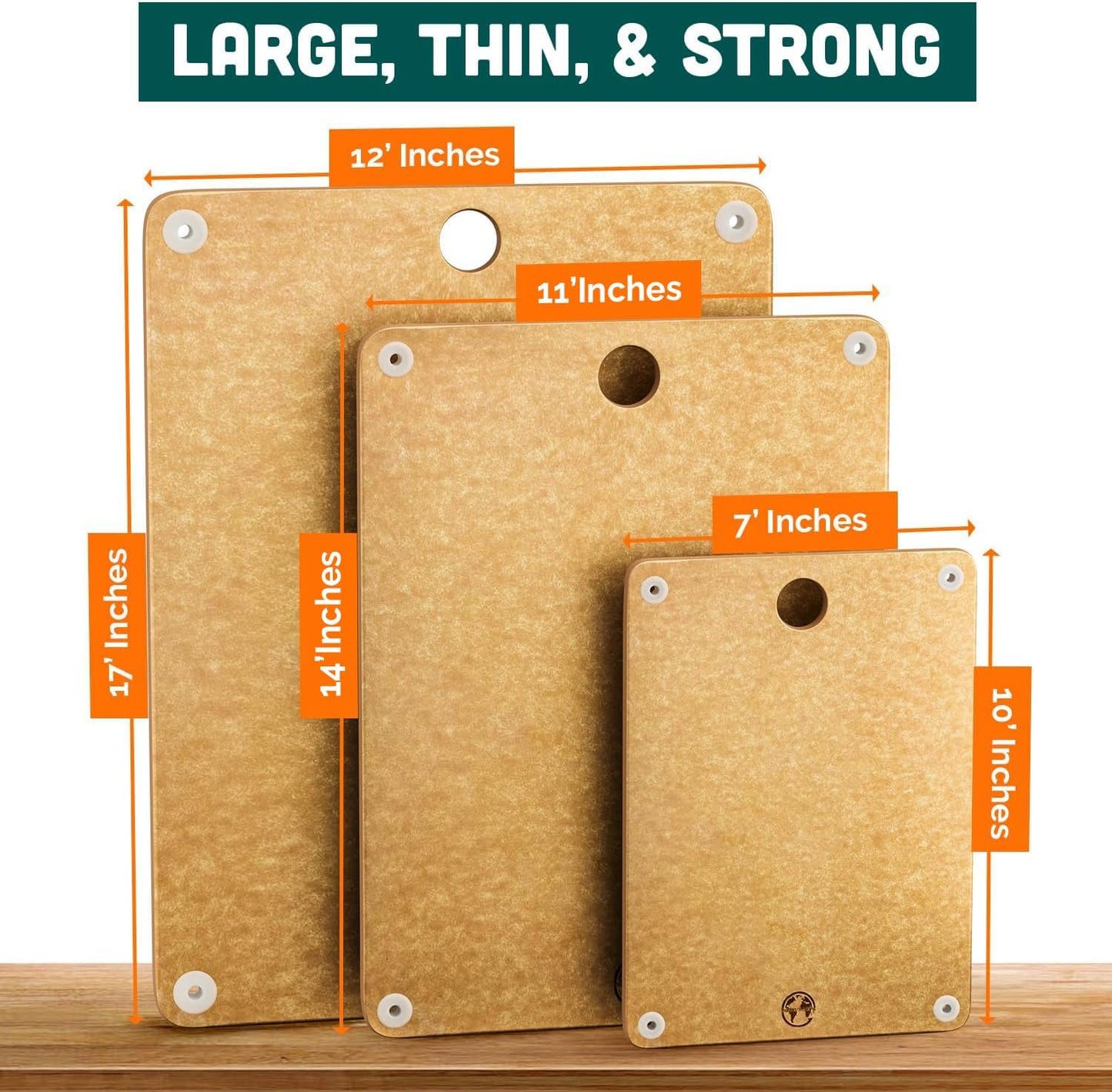 Earth’s Dreams Wood Cutting Board Set 3-Piece: Small, Large & Extra Large - Charcuterie Board, Non-Plastic, Non-Toxic, Heavy-Duty, Dishwasher Safe (Tan)