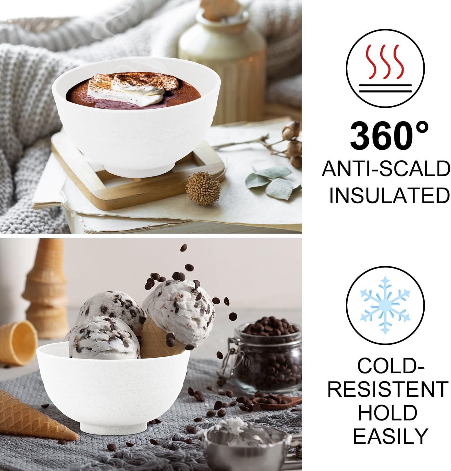 Wheat Straw Snack Bowls 10oz Set of 8 - Unbreakable Dessert Bowl for Kids - Small White Bowls for Ice Cream,Snack and Fruits - Microwave & Dishwasher Safe Mini Appetizer Bowl Sets - White