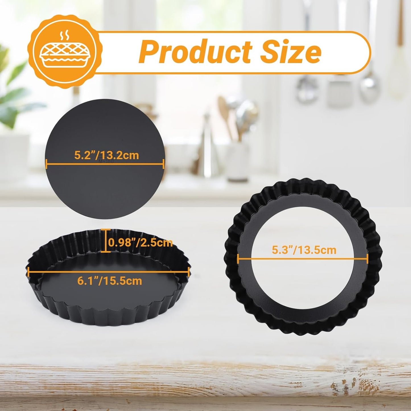 Beasea 6 Inch Tart Pan, 8pcs Small Tart Pie Pans with Removable Bottom Non Stick Mini Pie Tin Pan Loose Bottom Fluted Quiche Baking Pan for Fruit Quiche Cakes