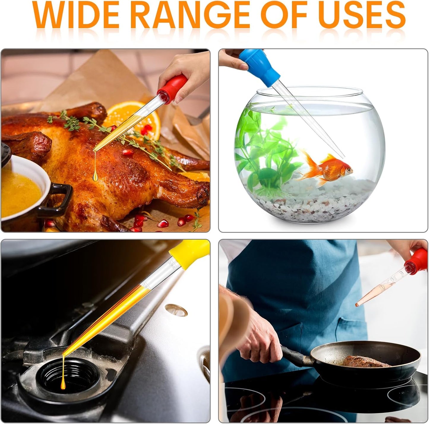 Boao 14 Pcs Heat-Resistant Turkey Baster Cooking Set Includes 8 Pcs 11 Inch Turkey Baster, 2 Silicone Basting Brush, 4 Cleaning Brush for Thanksgiving Cooking, BBQ Grill, Baking Meat(Bright Color)