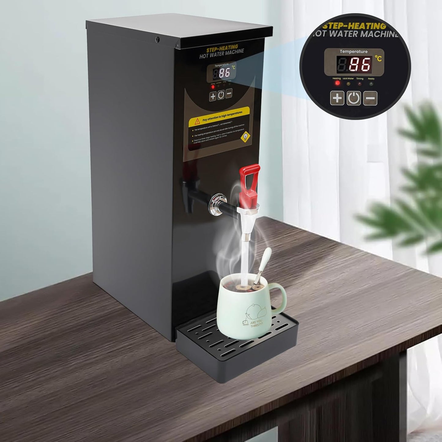 Step-Heating Commercial Hot Water Dispenser, 8L/2.11Gal Hot Water Boiler Dispenser Electric Water Pot Boiler Commercial Boiling Water Machine for Tea Coffee Shop Dessert Shop Hotel - 35L/H 2000W