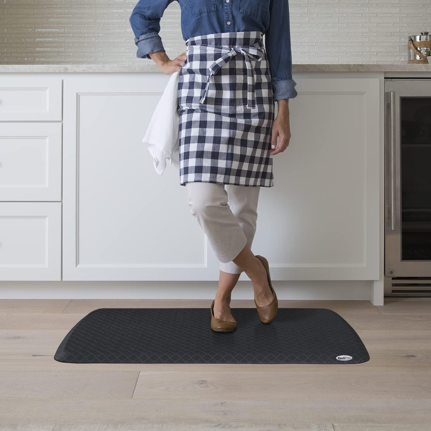 GelPro Elite Premier Gel & Foam Cushioned Anti-Fatigue Kitchen Floor Comfort Mat, Padded Stain-Resistant, Waterproof, Non-Slip Comfort Padded Desk/Office Mat, 20" x 36", Basketweave Black