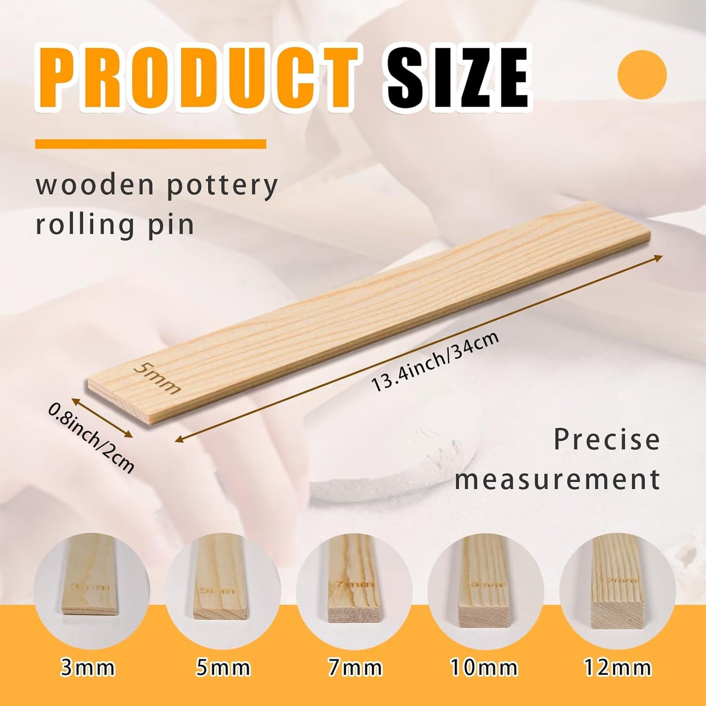 10 Pcs Wooden Pottery Rolling Pin Guides Set,5 Sizes Clay Tools for Precise Clay Thickness Control,Ceramic Tools for Precise Polymer Clay Thickness Measuremen