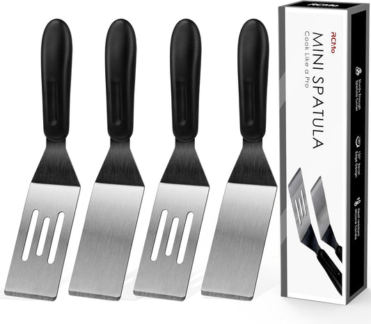 Small Spatula Professional Mini Serving Spatula, 4 Pieces Stainless Steel Metal Spatulas Set, Cutter and Serve Turner for Kitchen, Flipping or Cooking for Brownie, Cookie, Lasagna, Pancakes or Cake