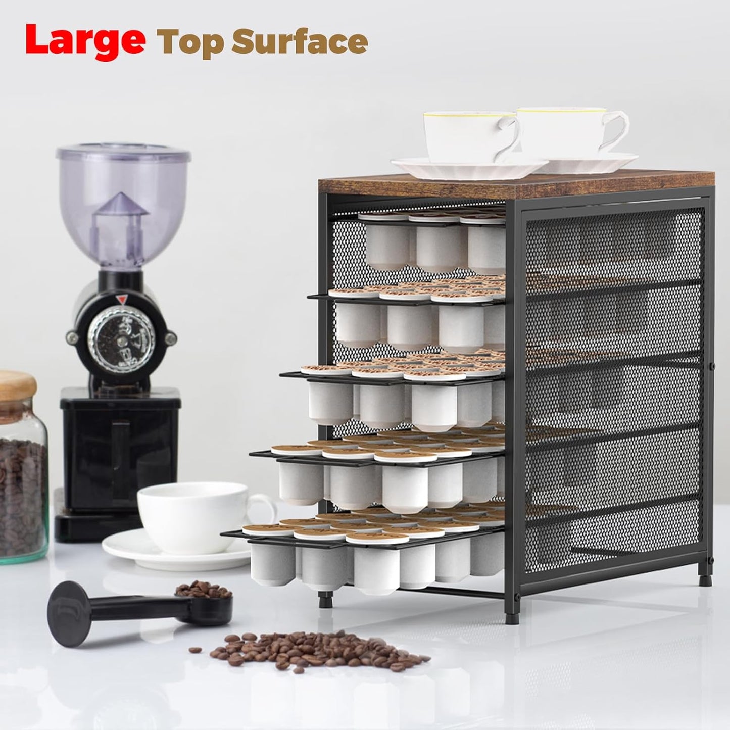 NANANARDOSO Coffee Pod Holder for Counter, 5 Tier Coffee Pod Drawer for Keurig Pod Storage Drawer Holder, 90 Capacity Pods Storage Organizer Cups Capsule with Sliding Baskets for Coffee Station