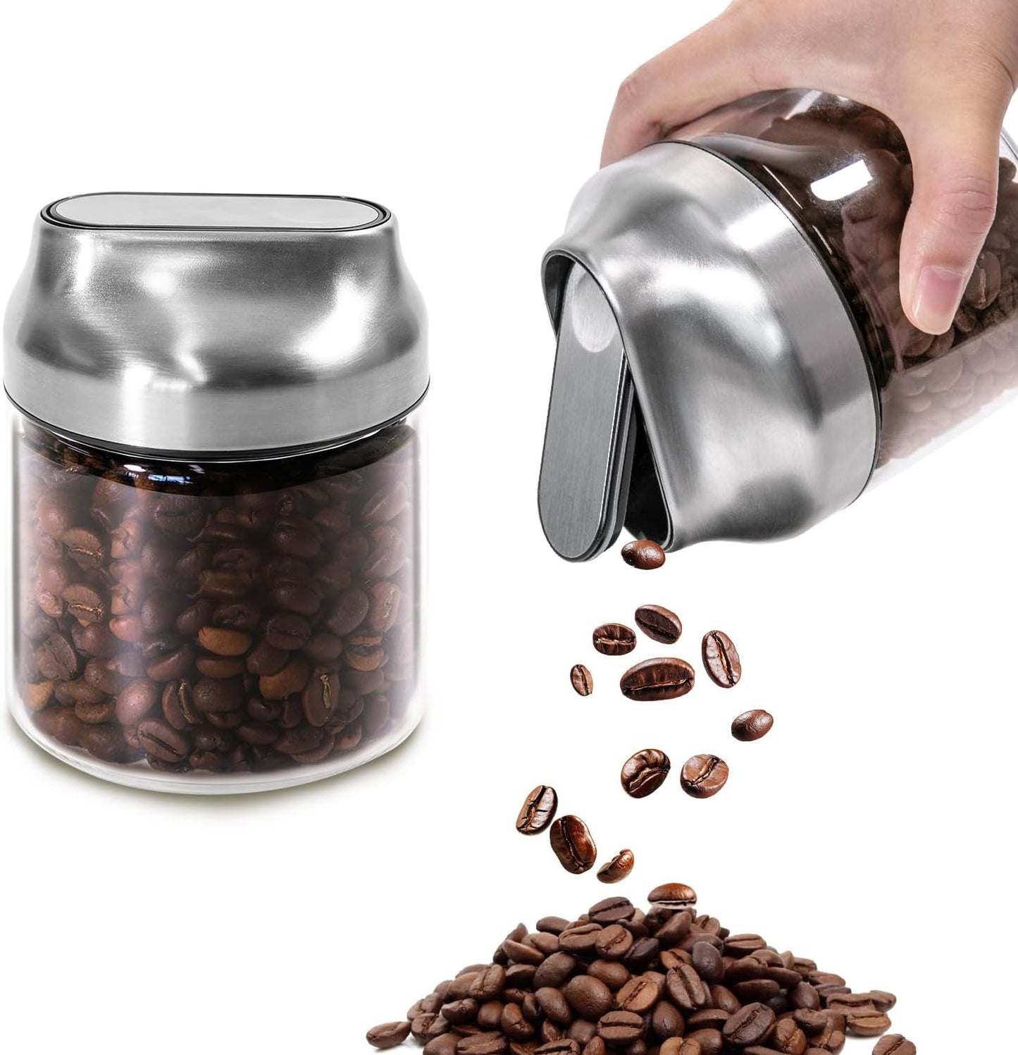 Aelga Small Glass Storage Jar with Lid, Coffee Container Canister Food Storage Jars for Coffee Beans Spice Sugar Tea Bag, Stackable Decorative Container, One-Handed Operation, 17 OZ