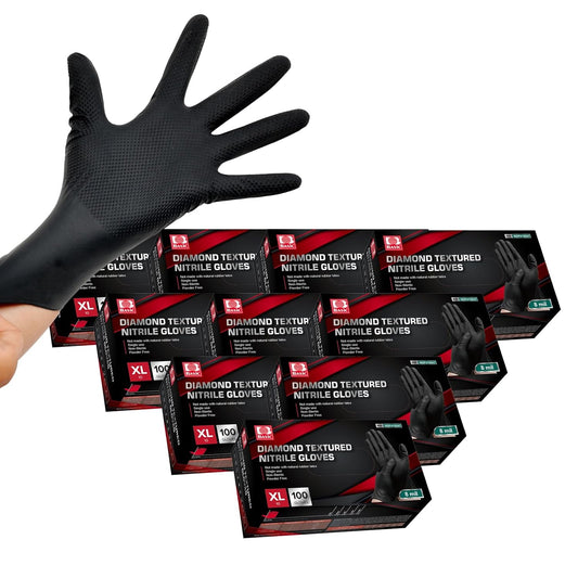 Jointown Basic Heavy Duty Nitrile Gloves, Mechanic Gloves 8 Mil Nitrile Disposable, with Raised Diamond Texture, Case of 1000, Black, XLarge