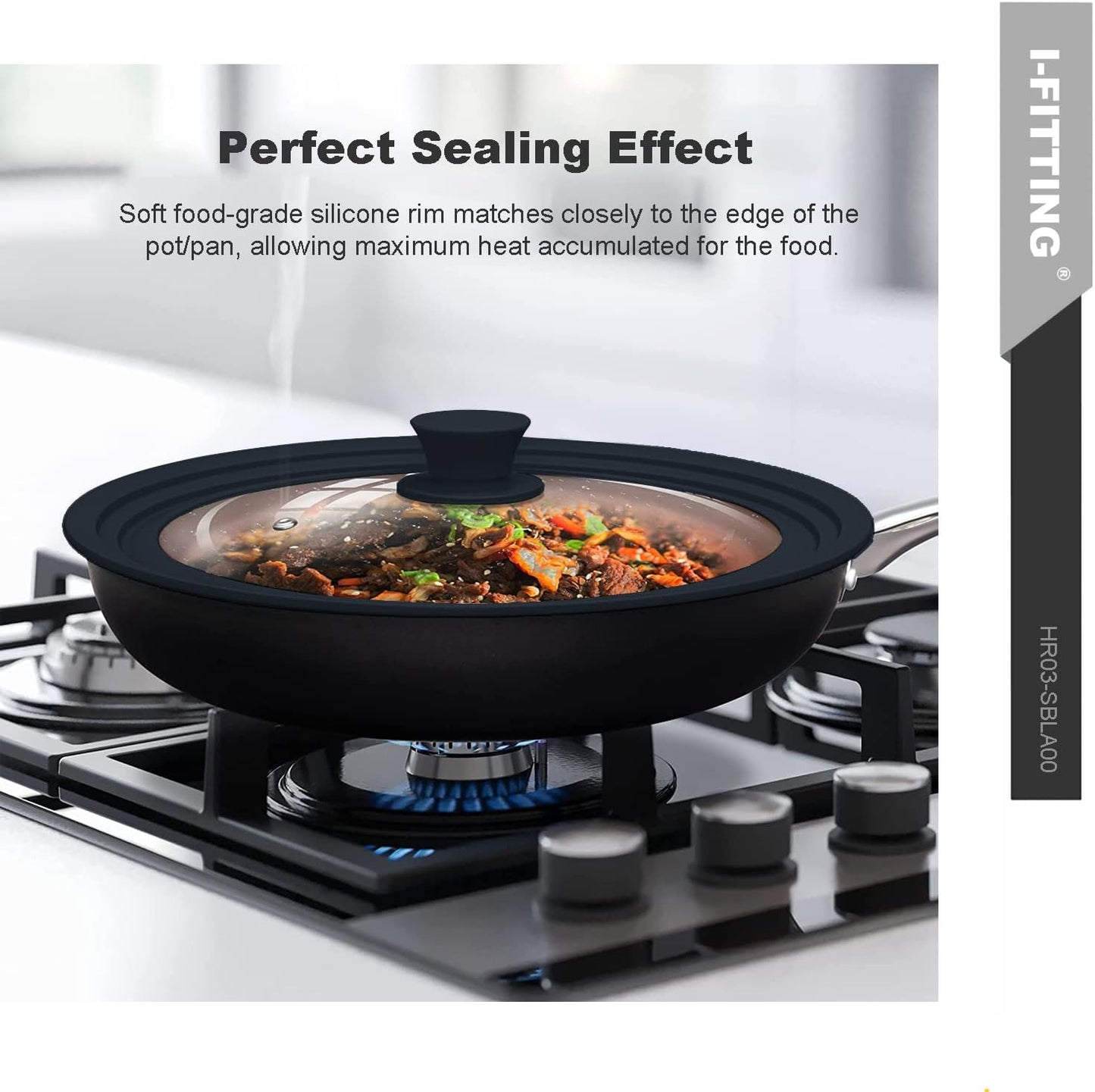 Universal Lid for Pots,Pans And Skillets,HR Huare Technology Tempered Glass with Heat Resistant Silicone Rim,Dishwasher Safe,Fit Cookware 8.5", 9.5”, 10”, Black,1 Pack