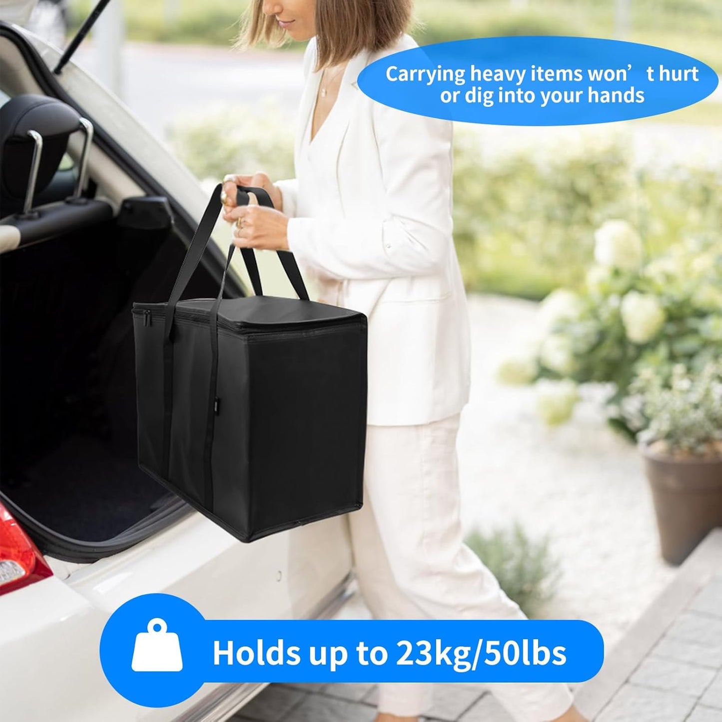 2-Pack Cold Storage Food Bag, Insulated Grocery Bags for Delivery, Heavy Duty Reusable Bags with Zippered Top, Foldable and Durable for Frozen Foods and Shopping Black