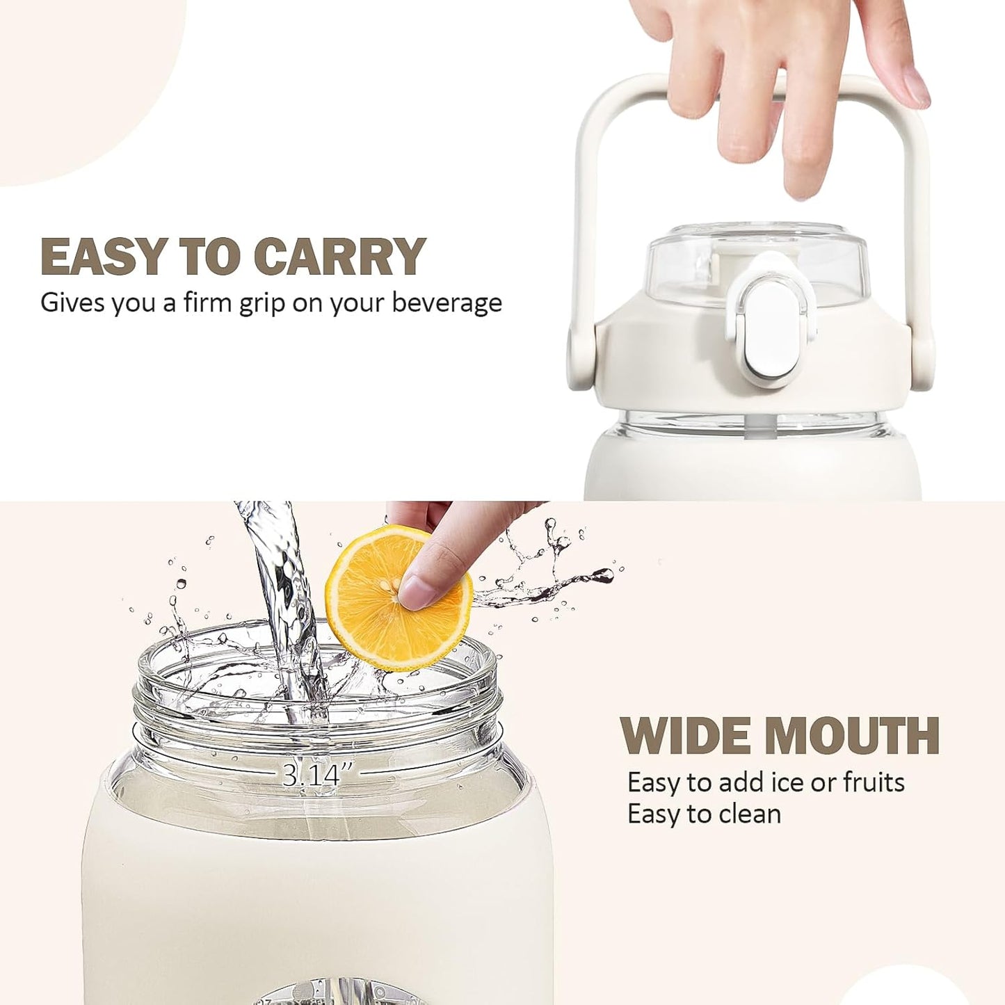 kytffu 56oz Glass Water Bottles with Straw, Motivational Glass Bottle with Silicone Sleeve and Time Marker, Leakproof Large Glass Water Jug for Gym Home Office,White