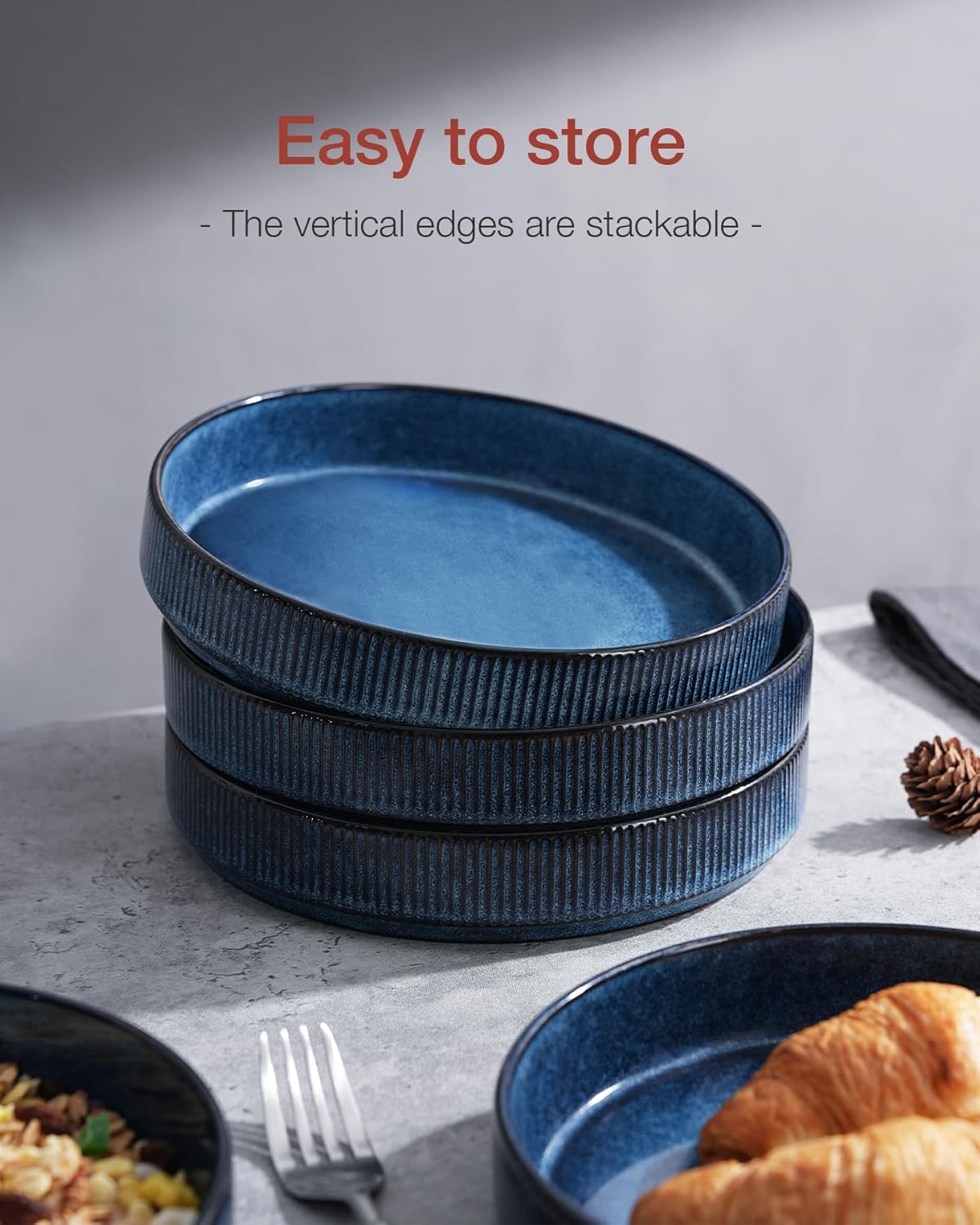 famiware Star 8.25" Pasta Bowls, Large Dinner Bowls Set of 6, Salad Bowl Plates, Shallow Bowls for Eating, Nebulas Blue