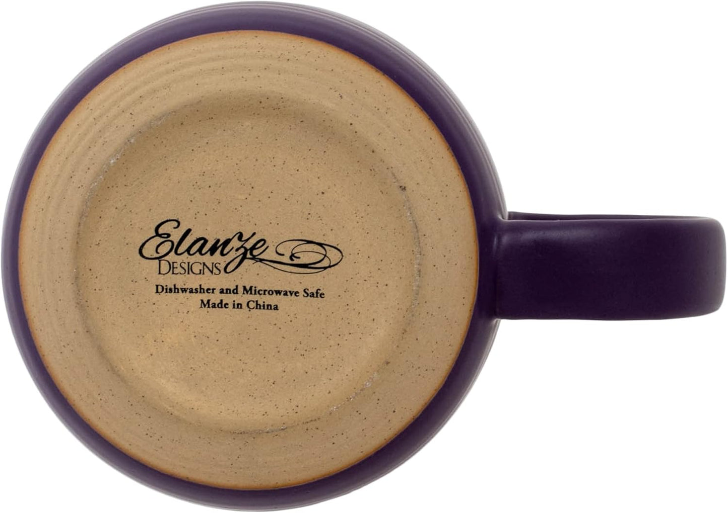 Elanze Designs Ribbed Ceramic Stoneware 16 ounce Raw Clay Bottom Coffee Mugs Set of 4, Purple