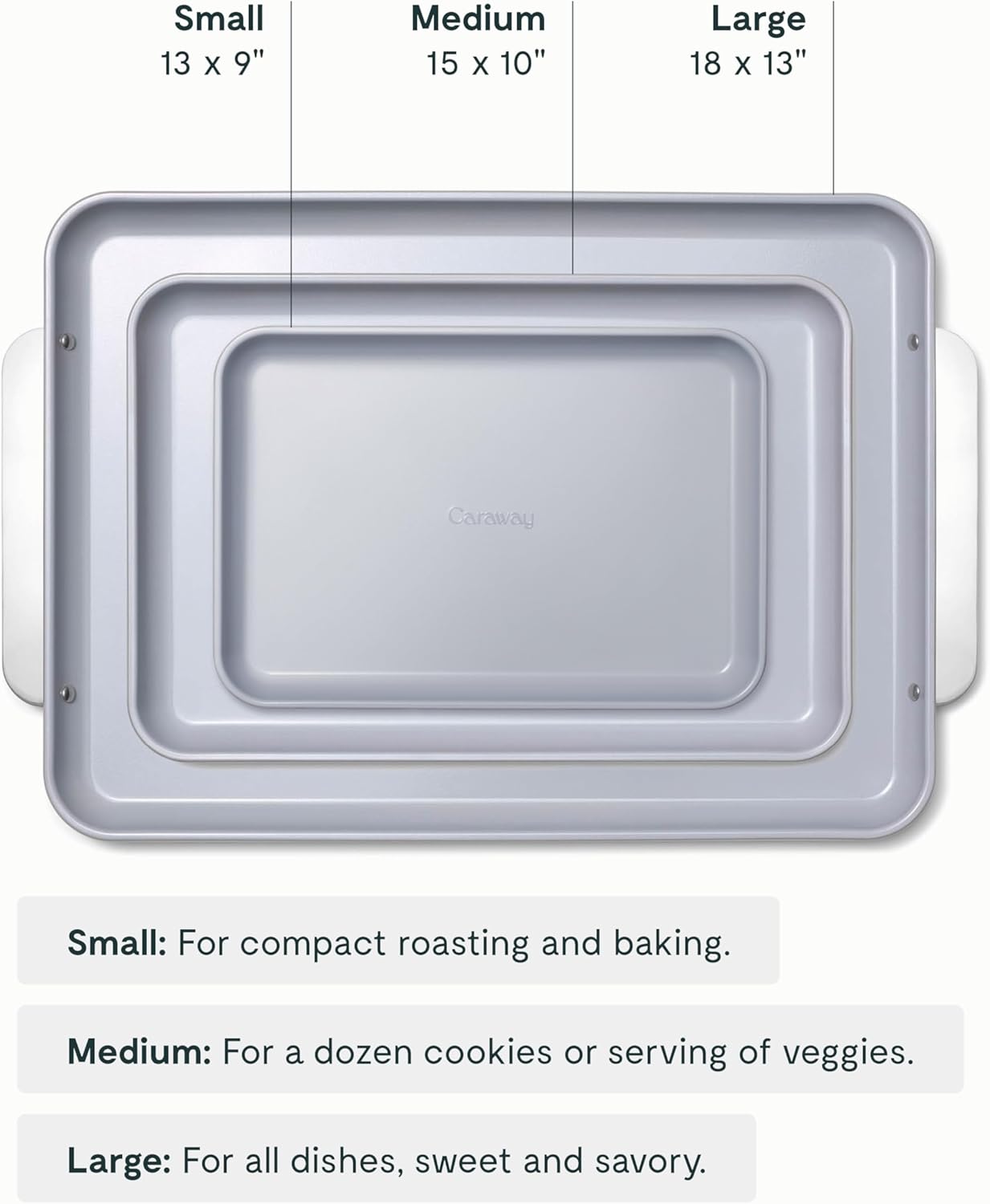 Caraway Non-Stick Ceramic Baking Sheet Trio - Naturally Slick Ceramic Coating - Non-Toxic, PTFE & PFOA Free - 18 x 13 Large, 15 x 10 Medium, & 9" x 13" Small - Black