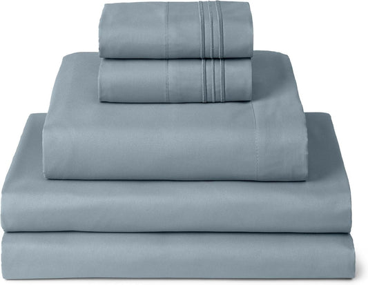 Mellanni Split King Sheets Set - 5 PC Iconic Collection Bedding - Hotel Luxury, Extra Soft, Cooling Bed Sheets - Wrinkle, Fade, Stain Resistant (Split King, Spa Blue)