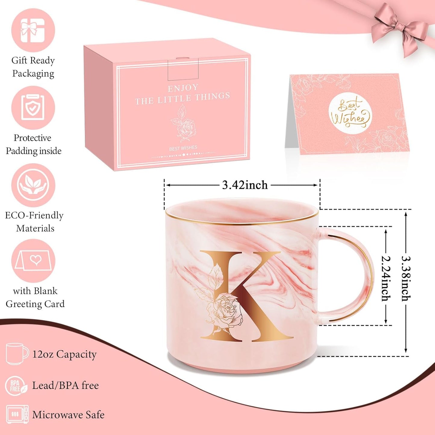 Personalized Gifts for Women Coffee Mug, Initial Customized Gift Monogrammed A-Z Coffee Mug 12 OZ, Christmas Anniversary Birthday Gifts for Women Mom Grandma Friend Sister Wife(K)
