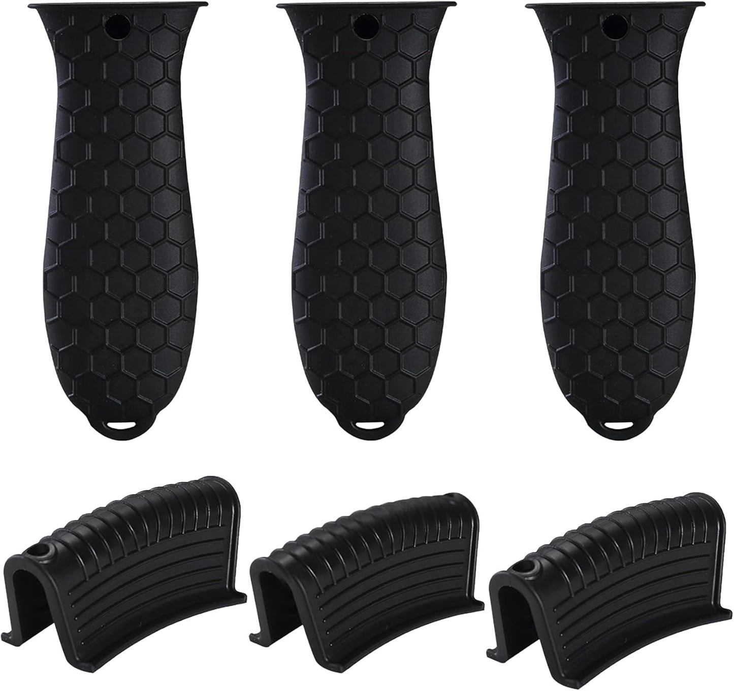 6 Pieces Silicone Hot Tool Holder Heat Resistant Potholder Cookware Handle Non Slip Rubber Pot Holders Handles Grip Covers for Cast Iron Skillet Silicone Cooking Kitchen Suits (Black)