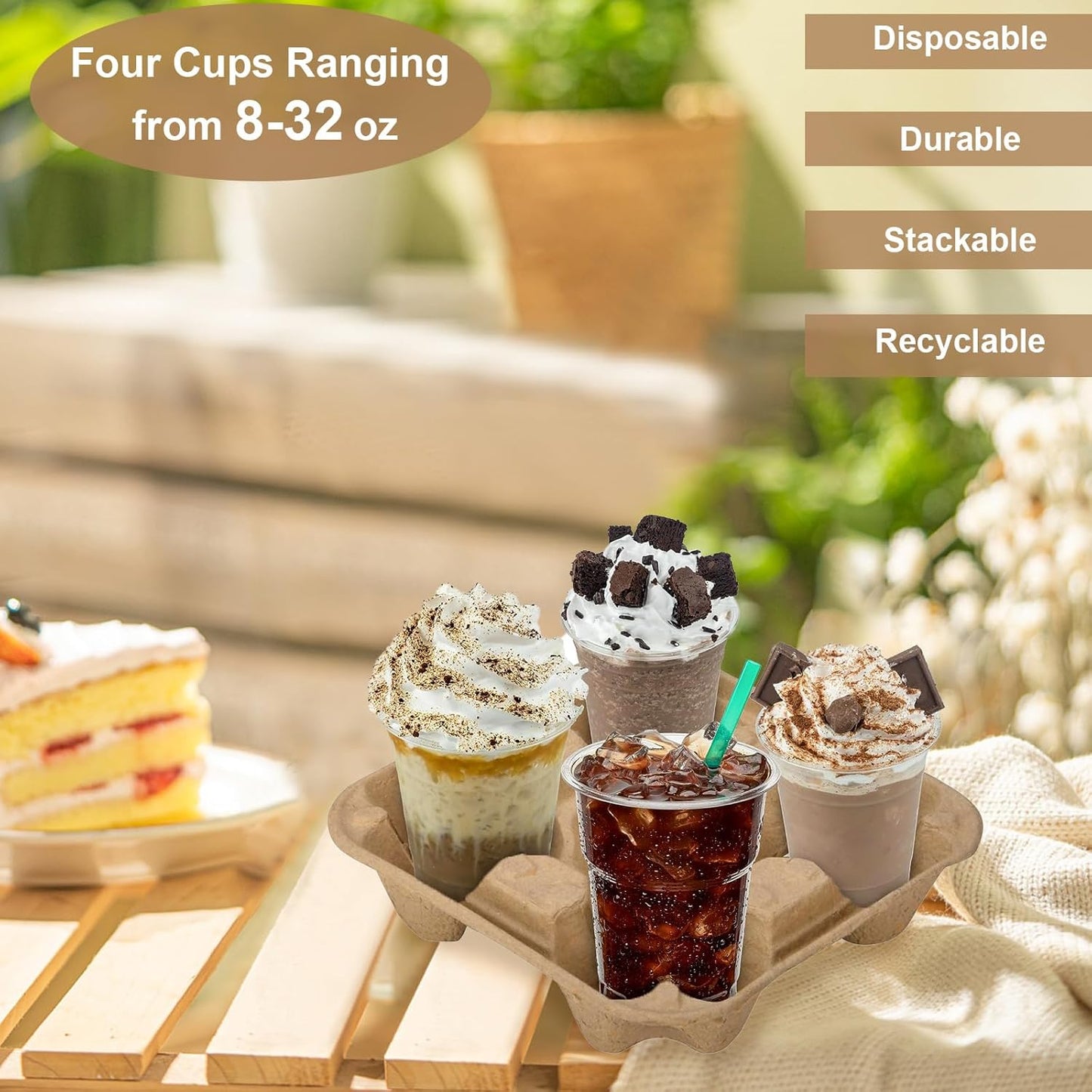 4 Cup Carrier Tray, 40Pcs Disposable Cup Carrier, Biodegradable Cup Holder, Brown Drink Carrier for Hot or Cold Drink, Coffee Shops, Restaurants, Juice Bars