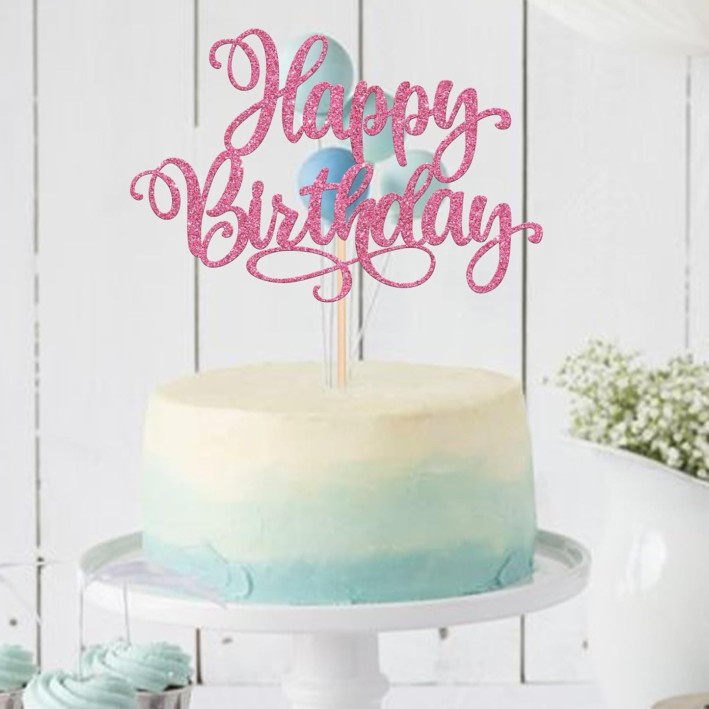 ZHUOWEISM 1 PCS Happy Birthday Cake Topper Glitter Happy Birthday Cake Pick for Celebrating Happy Birthday Anniversary Party Cake Decorations Supplies Pink