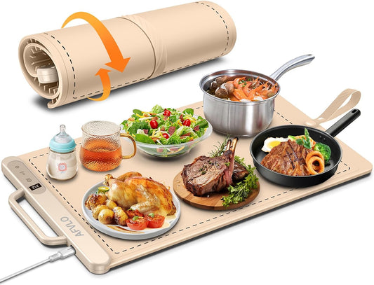 Electric Food Warming Mat with Adjustable Temperature, Upgrade High-tech Graphene Heating Film, Fast Full Surface Heating Mat, Roll Up Food Warmers for Parties Buffet (Cream)