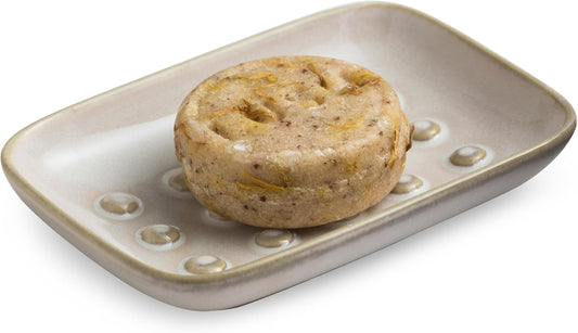 Soap Dish for Shower, Ceramic Soap Dish Non-Slip Soap Holder Bar Saver Tray for Bathroom Kitchen Sink, Floating Point Design Save Soap Loss