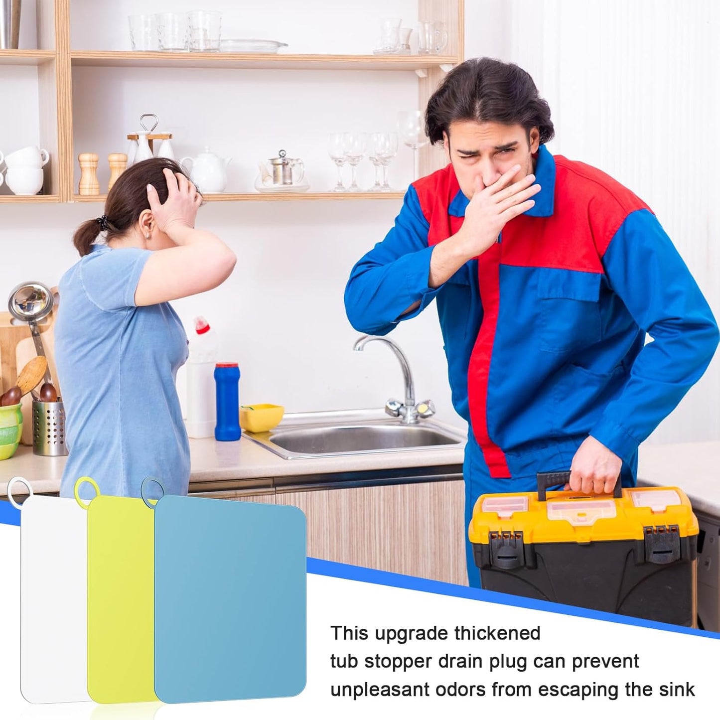 Yinkin 6 Pcs Drain Covers to Keep Bugs Out Silicone Shower Floor Tub Stoppers Bathtub Drain Stoppers Sewer Anti-Odor Mats Deodorizing Plugs for Bathroom(6 x 6 Inch,Square,Blue, Yellow and White)