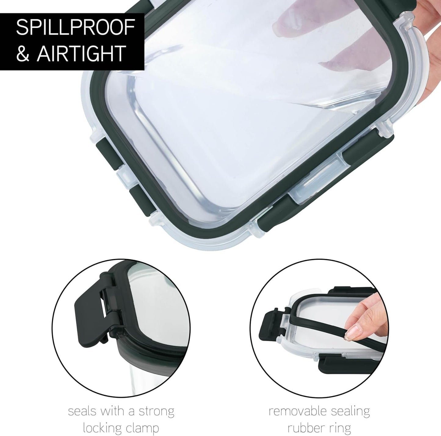 COOK WITH COLOR Premium 32-Pc. Borosilicate Glass Food Container Set with Dividers - 4 Rectangles, 8 Rounds, 4 Squares - Leakproof Lids - Meal Prep, Storage, Ombre Black