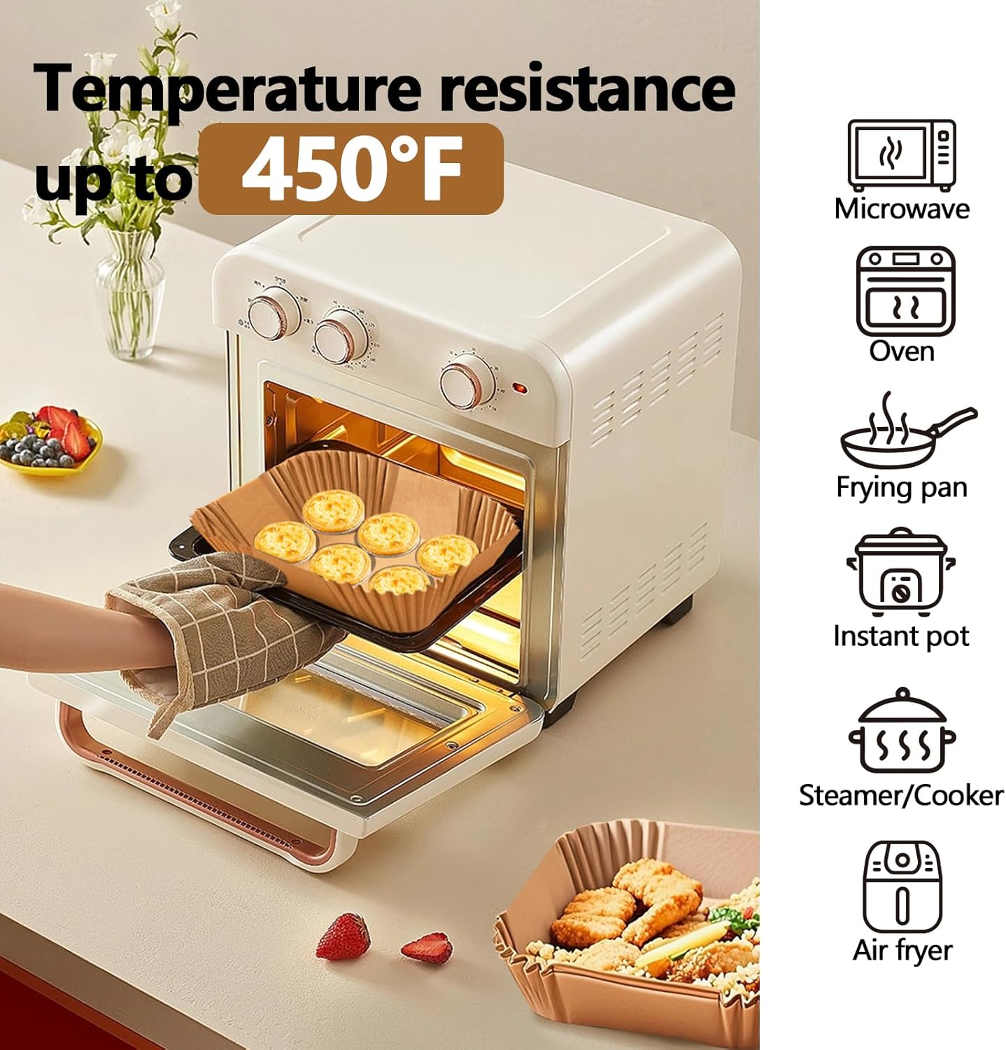 400 Pack 7.5 Inch Air Fryer Liners, Parchment Paper Sheets for Air Fryer Basket, Non-Stick, Disposable, Unbleached, Heat Resistant, Fits 3-6 QT Air Fryers. (Bottom size: 6in)