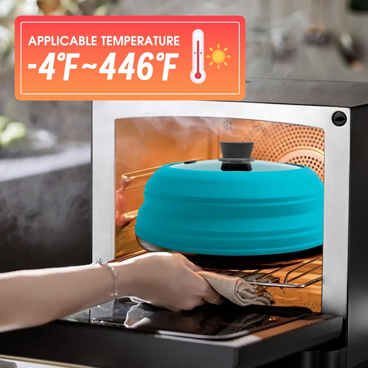 Microwave Splatter Cover for Food Collapsible Glass Microwave Cover Silicone Splatter Guard Dishwasher Safe Splatter Lid for Plates, Bowls, Pots & Stovetop Cooking 11.8" Blue