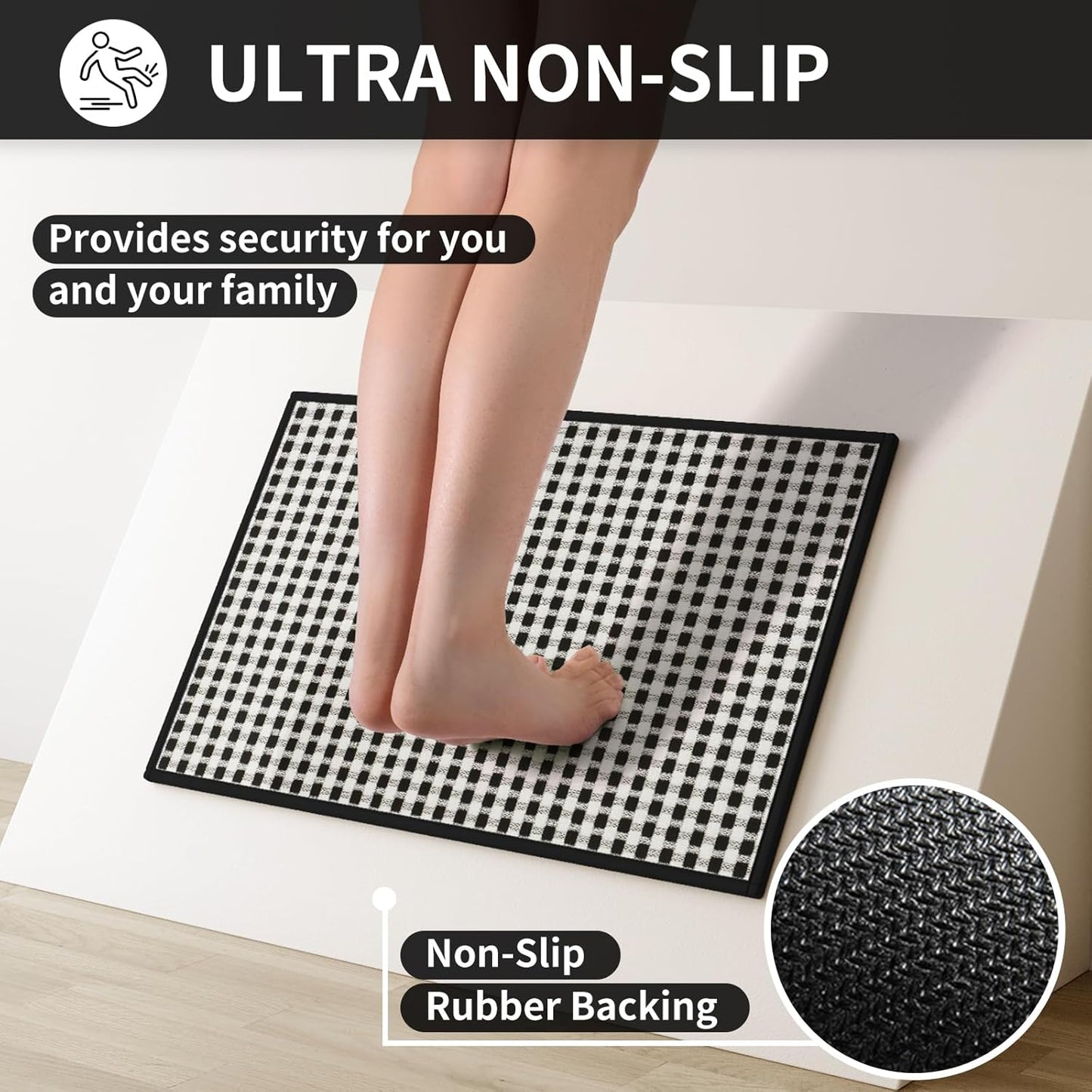 Kitchen Mats for Floor, Super Absorbent Kitchen Rugs Non Slip Washable, Rubber Backing Soft Chenille Braided Kitchen Runner Rug Standing Mat Sink Mat, Easy to Clean, Black 17"x28"