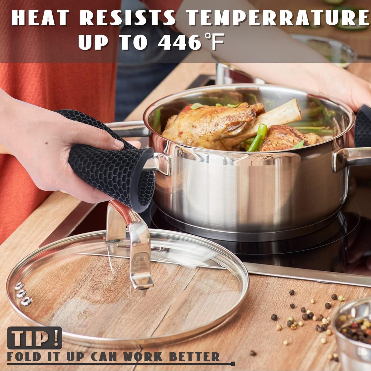 4 Pack Silicone Trivet Mats, 7 Inch & 9 Inch Flexible Heat Resistant Silicone Hot Pads Pot Holders for Kitchen Counter, Round Trivets for Hot Dishes - Potholders Jar Opener(Black)