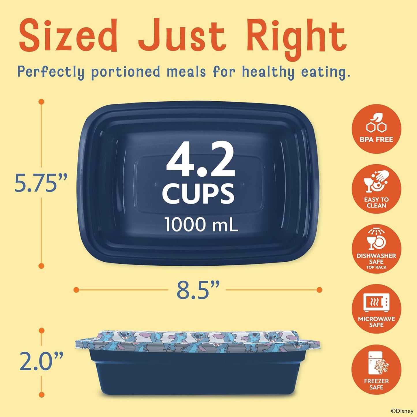 Disney Meal Prep Containers - 20-Piece Reusable Food Containers with Lids - Freezer, Microwave & Dishwasher Safe - Featuring Mickey & Minnie, Lilo & Stitch