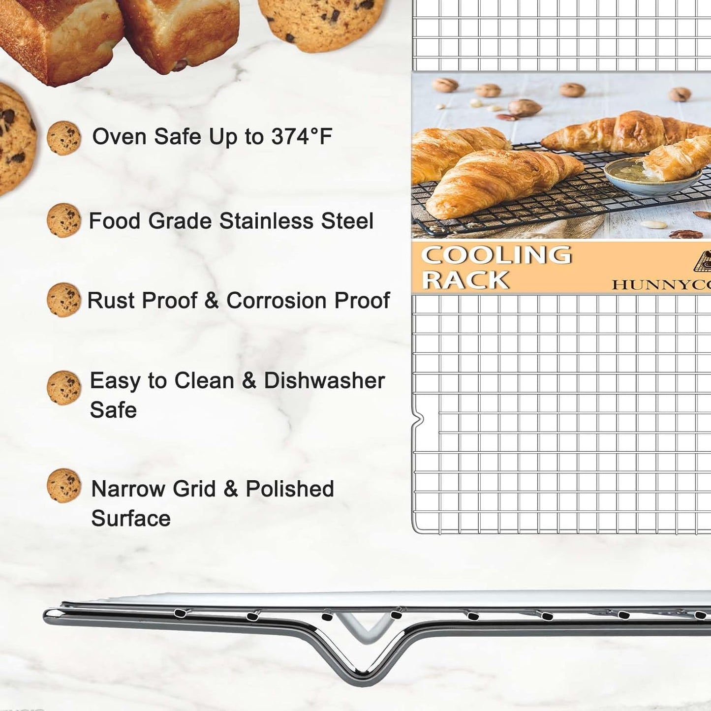 15.8”×9.8” Cooling Rack, 3P Stainless Steel Baking Rack, Oven Safe Cooling Racks for Cooking and Baking, Silver Roasting Rack & Wire Rack & Cookie Cooling Rack for Roasting, Grilling, Drying