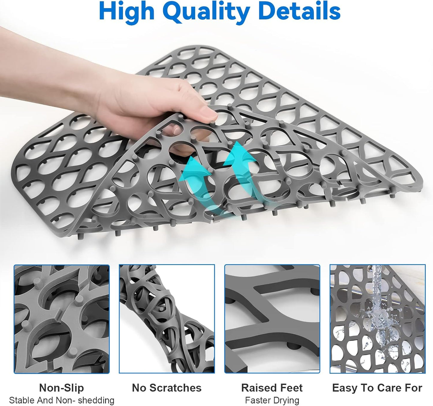 Silicone Sink Mat 2PCS TOOVEM Sink Protectors for Kitchen Sinks, Non-Slip Folding Grid for Bottom of Farmhouse Stainless Steel Porcelain Sink Pad